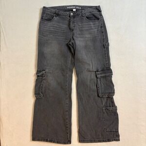 GEMMA RAE Womens Black Wash Wide Leg Cargo Jeans Size 13/31